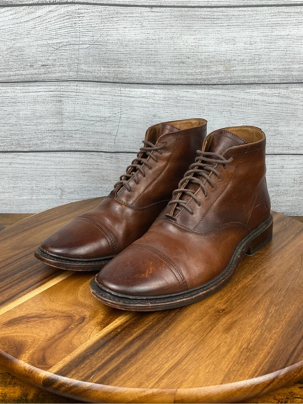 FRYE Paul Cap Toe Lace Up Cognac Brown Leather Boot Men’s Shoe Size 7 D